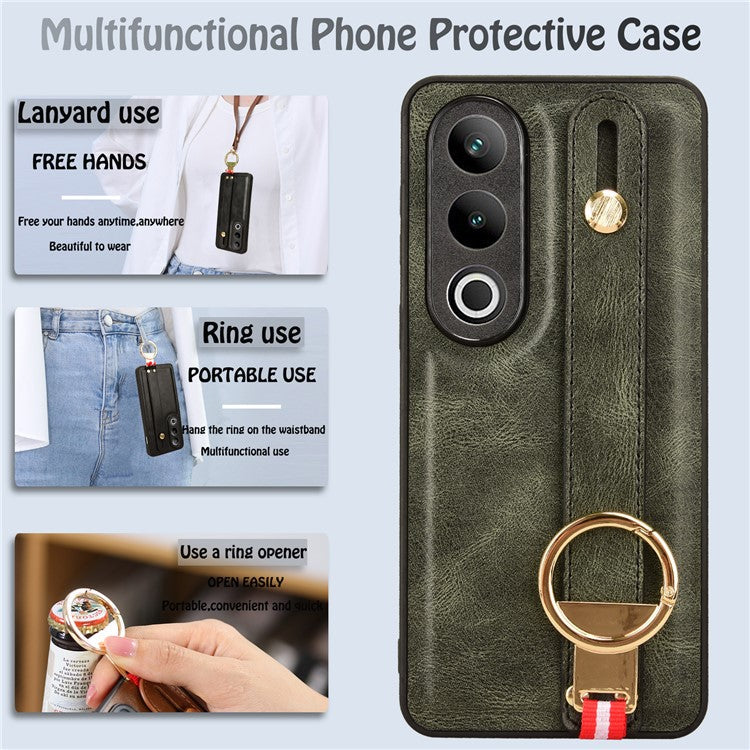 For OnePlus Ace 3V 5G Case Wristband Kickstand Leather Coated PC+TPU Protective Cover - Green