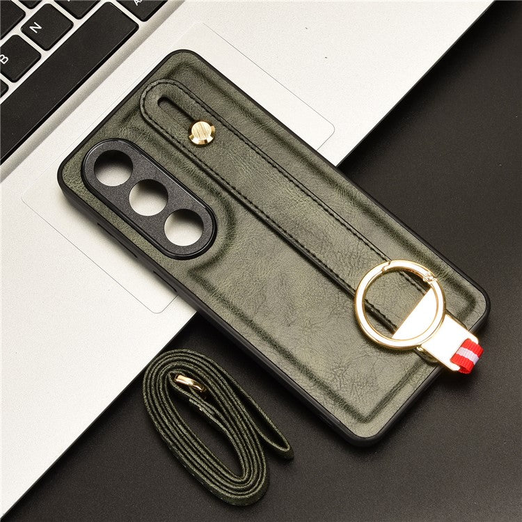 For OnePlus Ace 3V 5G Case Wristband Kickstand Leather Coated PC+TPU Protective Cover - Green