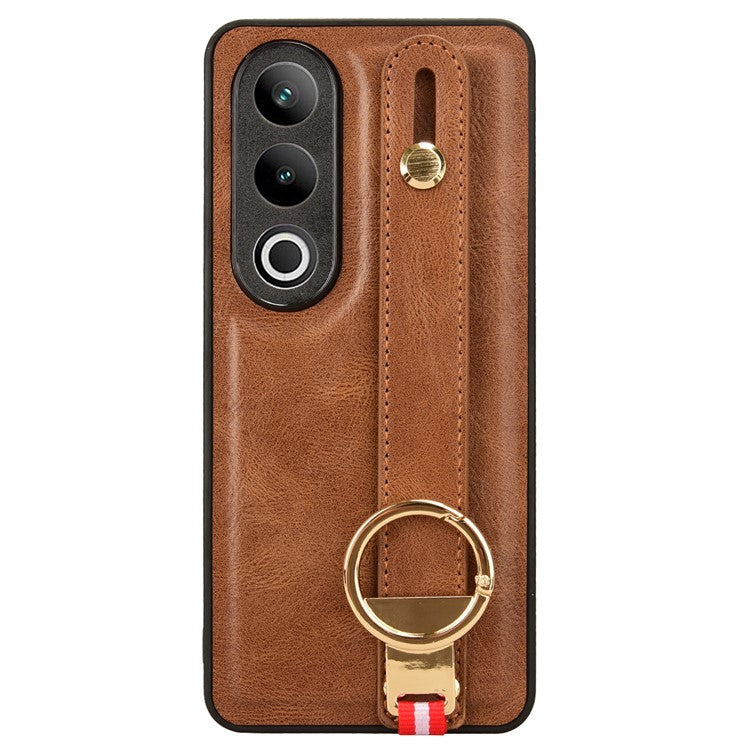 For OnePlus Ace 3V 5G Case Wristband Kickstand Leather Coated PC+TPU Protective Cover - Brown