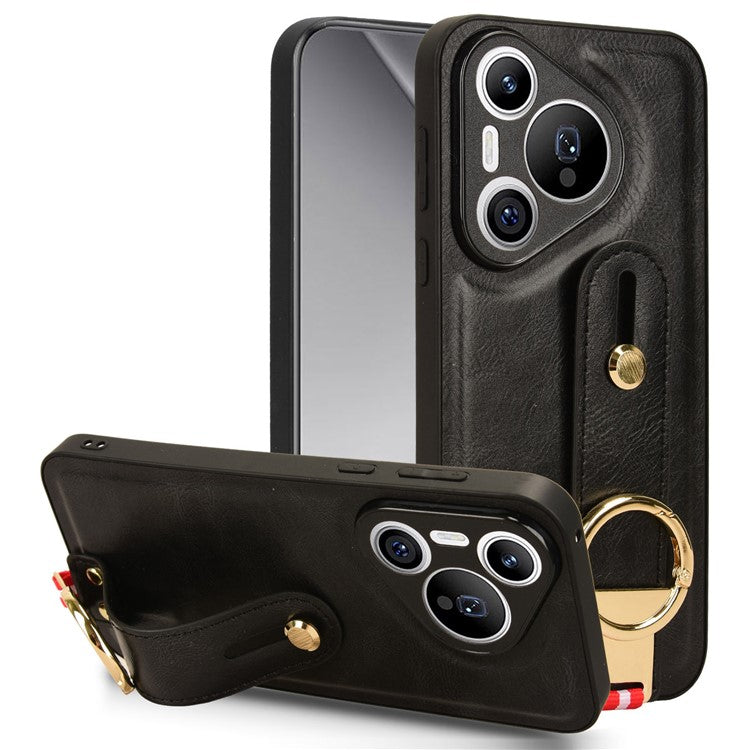 For Huawei Pura 70 Wristband Kickstand Case Fall Proof Phone Cover with Bottle Opener Ring - Black