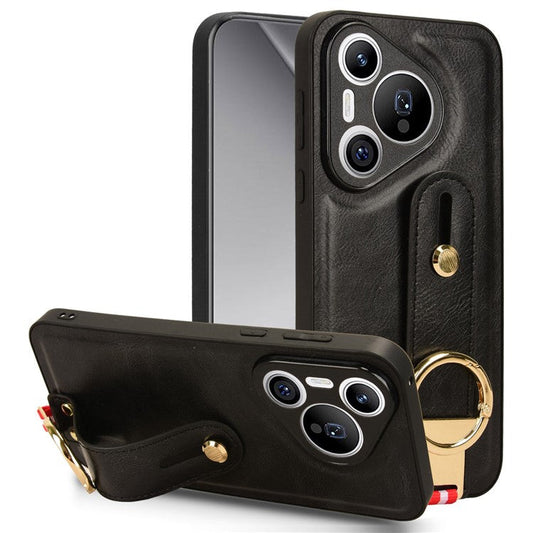 For Huawei Pura 70 Wristband Kickstand Case Fall Proof Phone Cover with Bottle Opener Ring - Black