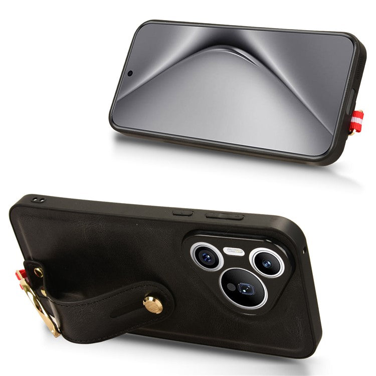 For Huawei Pura 70 Wristband Kickstand Case Fall Proof Phone Cover with Bottle Opener Ring - Black