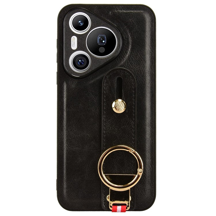 For Huawei Pura 70 Wristband Kickstand Case Fall Proof Phone Cover with Bottle Opener Ring - Black