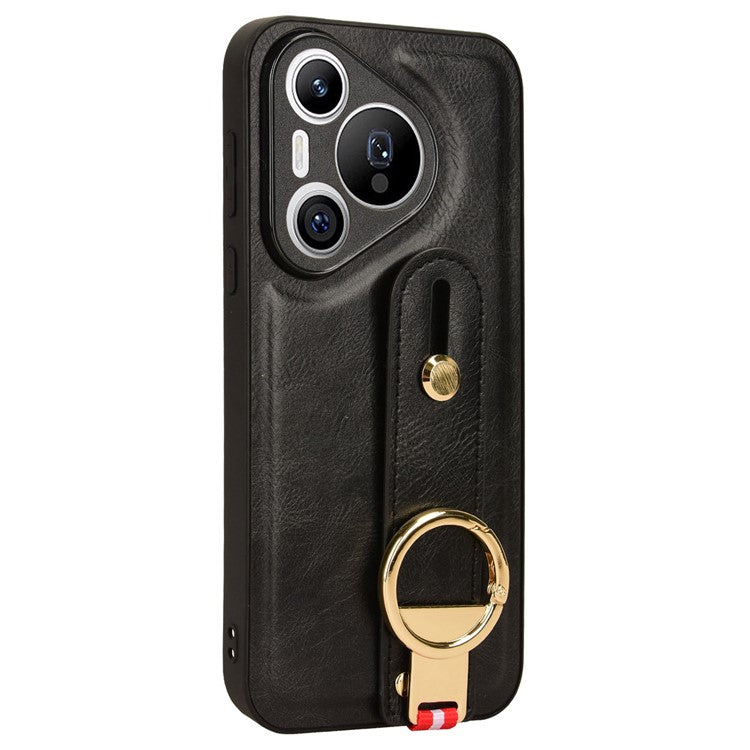 For Huawei Pura 70 Wristband Kickstand Case Fall Proof Phone Cover with Bottle Opener Ring - Black