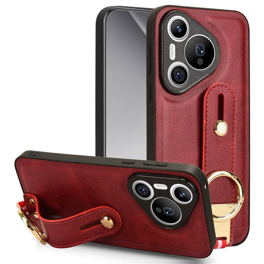 For Huawei Pura 70 Wristband Kickstand Case Fall Proof Phone Cover with Bottle Opener Ring - Red