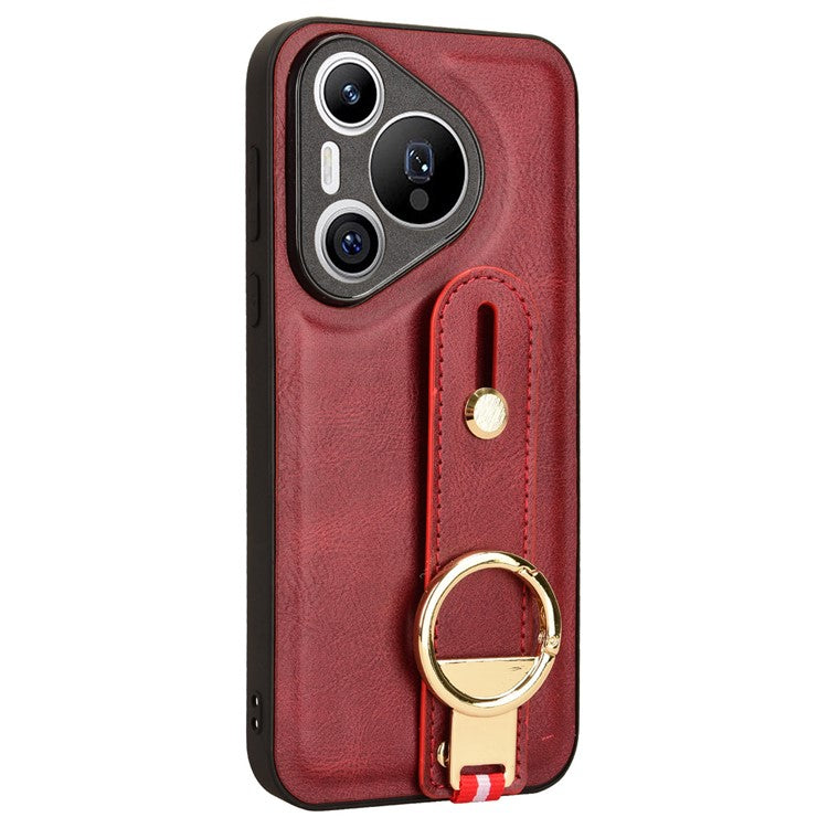 For Huawei Pura 70 Wristband Kickstand Case Fall Proof Phone Cover with Bottle Opener Ring - Red