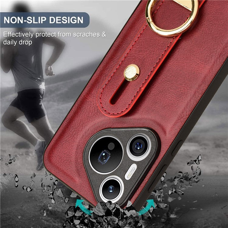For Huawei Pura 70 Wristband Kickstand Case Fall Proof Phone Cover with Bottle Opener Ring - Red