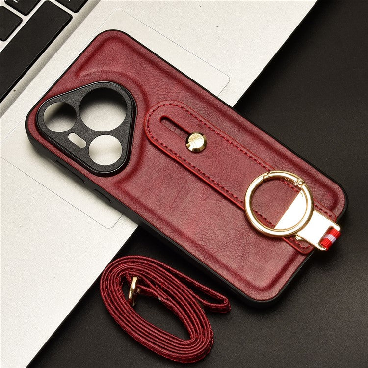 For Huawei Pura 70 Wristband Kickstand Case Fall Proof Phone Cover with Bottle Opener Ring - Red