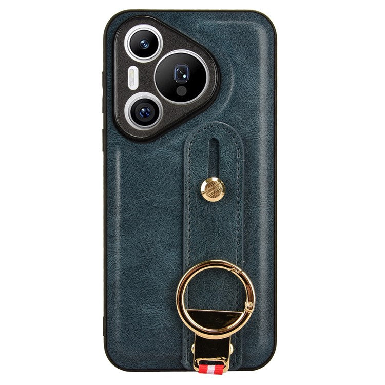 For Huawei Pura 70 Wristband Kickstand Case Fall Proof Phone Cover with Bottle Opener Ring - Blue