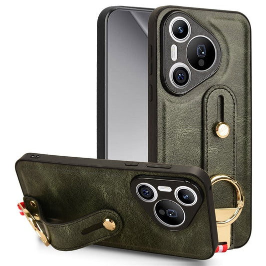 For Huawei Pura 70 Wristband Kickstand Case Fall Proof Phone Cover with Bottle Opener Ring - Green