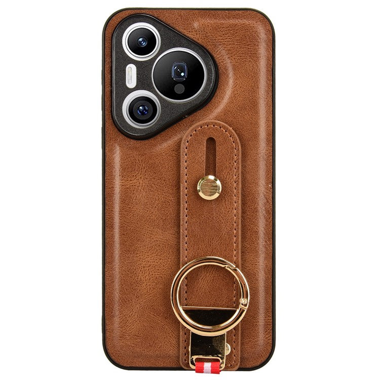 For Huawei Pura 70 Wristband Kickstand Case Fall Proof Phone Cover with Bottle Opener Ring - Brown