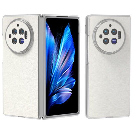 ABEEL For vivo X Fold3 Case Genuine Cow Leather+PC Matte Edge Anti-Drop Back Phone Cover - White