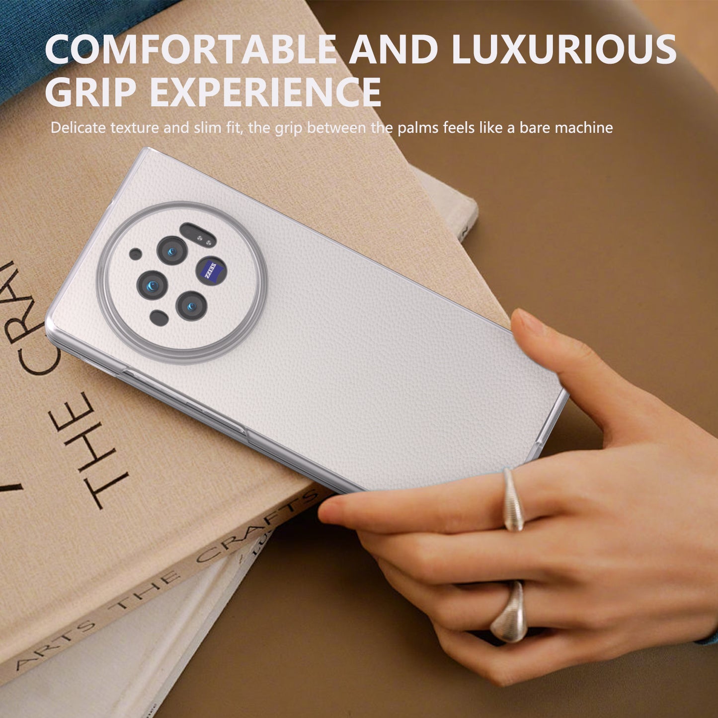 ABEEL For vivo X Fold3 Case Genuine Cow Leather+PC Matte Edge Anti-Drop Back Phone Cover - White