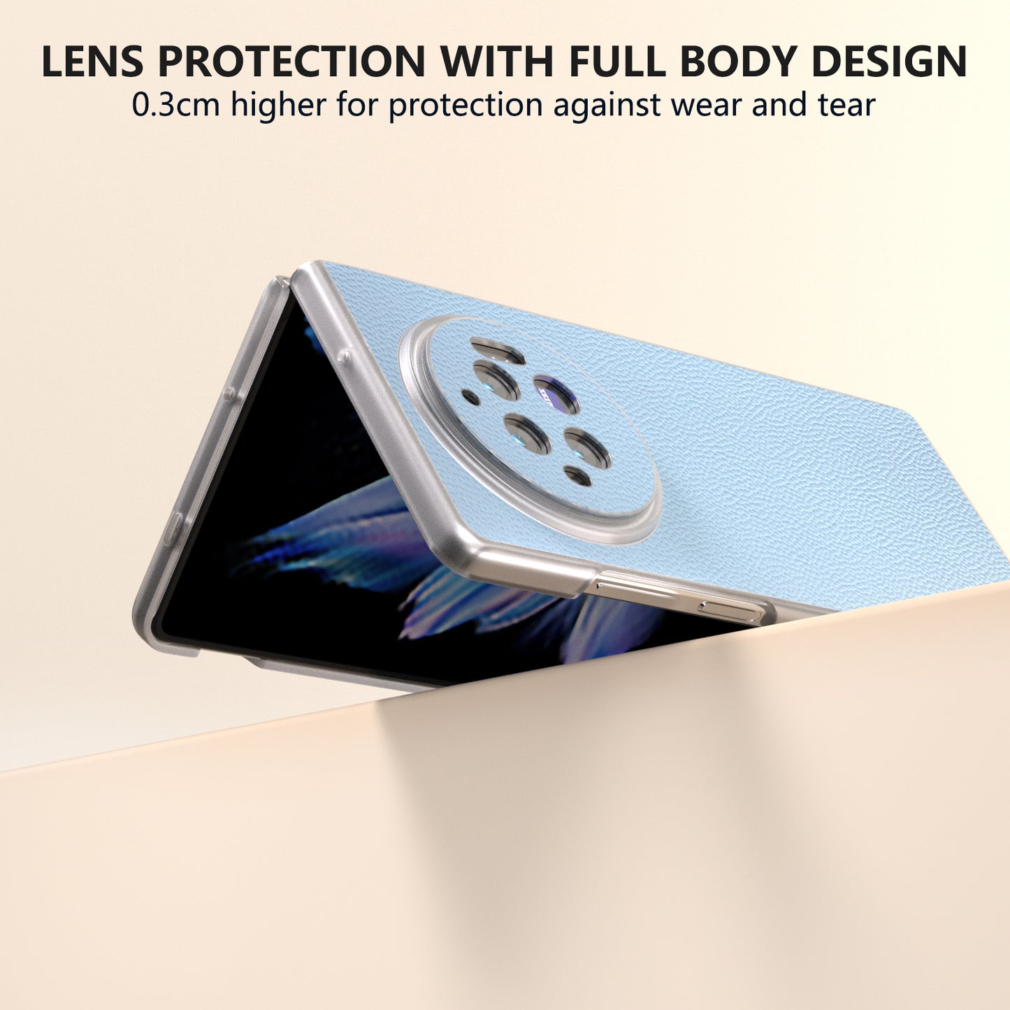 ABEEL For vivo X Fold3 Case Genuine Cow Leather+PC Matte Edge Anti-Drop Back Phone Cover - Sky Blue
