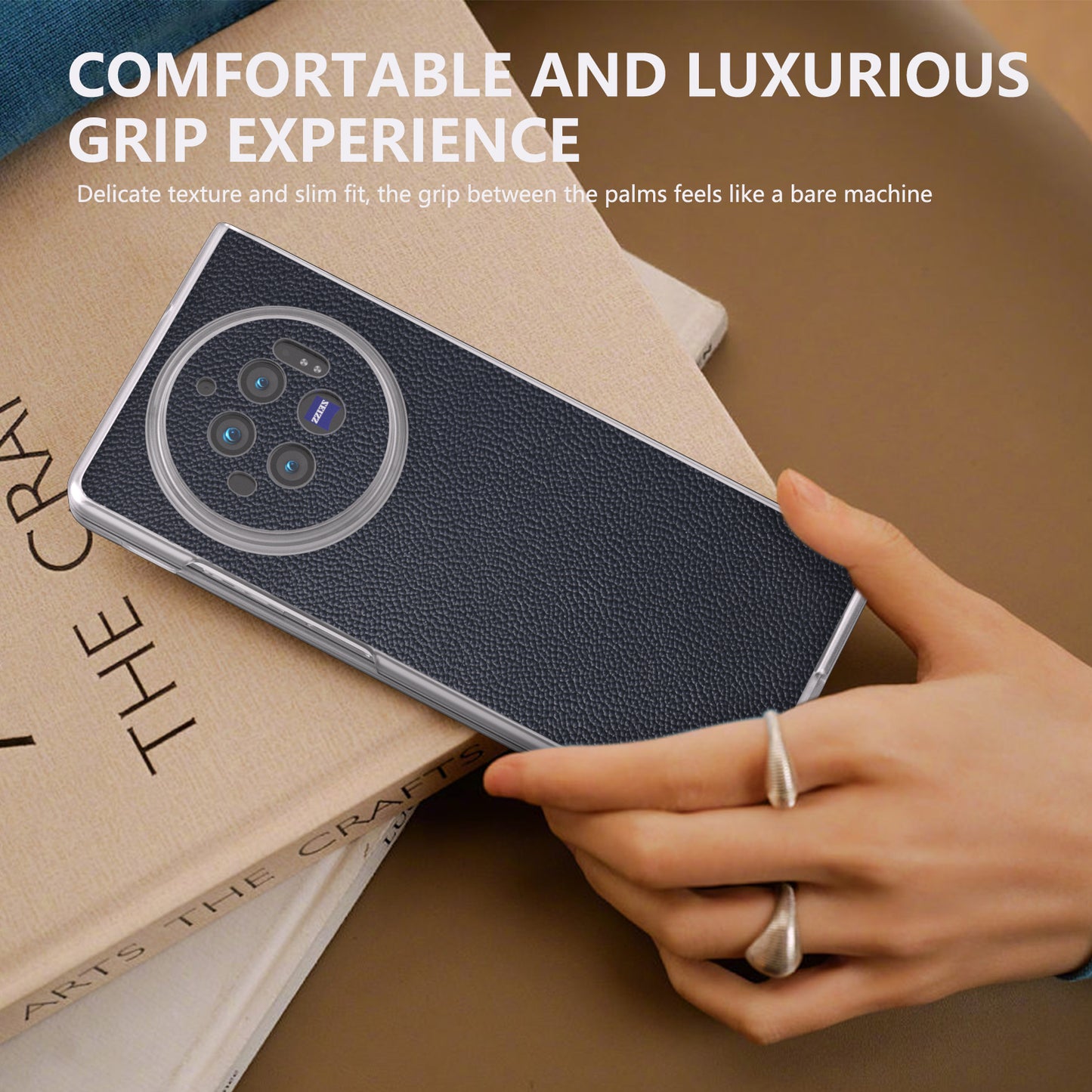 ABEEL For vivo X Fold3 Case Genuine Cow Leather+PC Matte Edge Anti-Drop Back Phone Cover - Blue