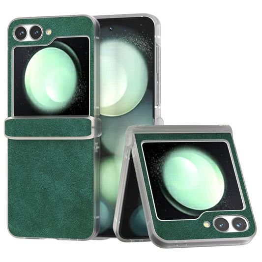 For Samsung Galaxy Z Flip6 5G Case Matte Edge PU Leather Coated PC Hinge Protection Cover - Green