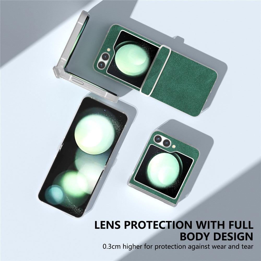 For Samsung Galaxy Z Flip7 FE 5G / Z Flip6 5G Case Matte Edge PU Leather Coated PC Hinge Protection Cover - Green