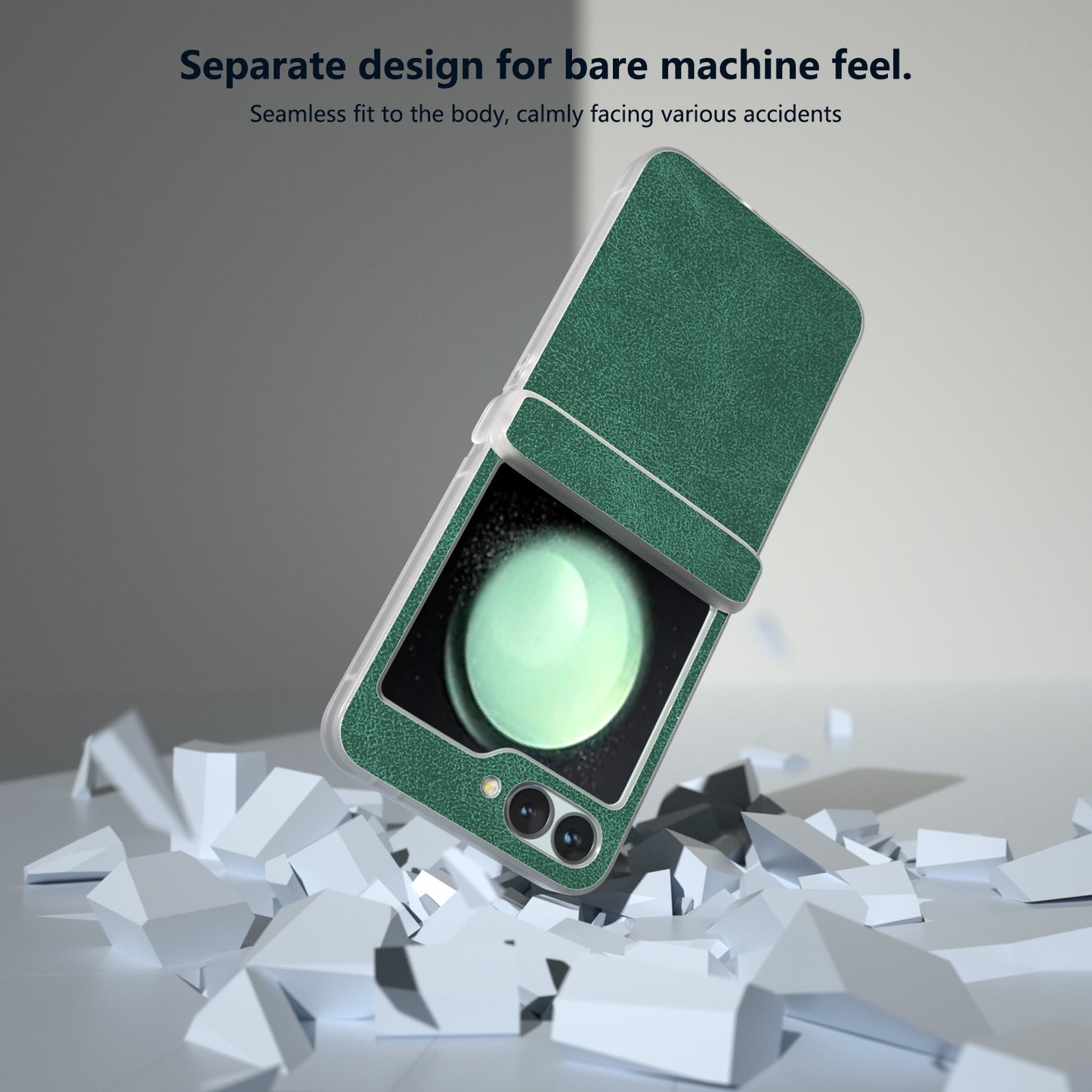 For Samsung Galaxy Z Flip6 5G Case Matte Edge PU Leather Coated PC Hinge Protection Cover - Green