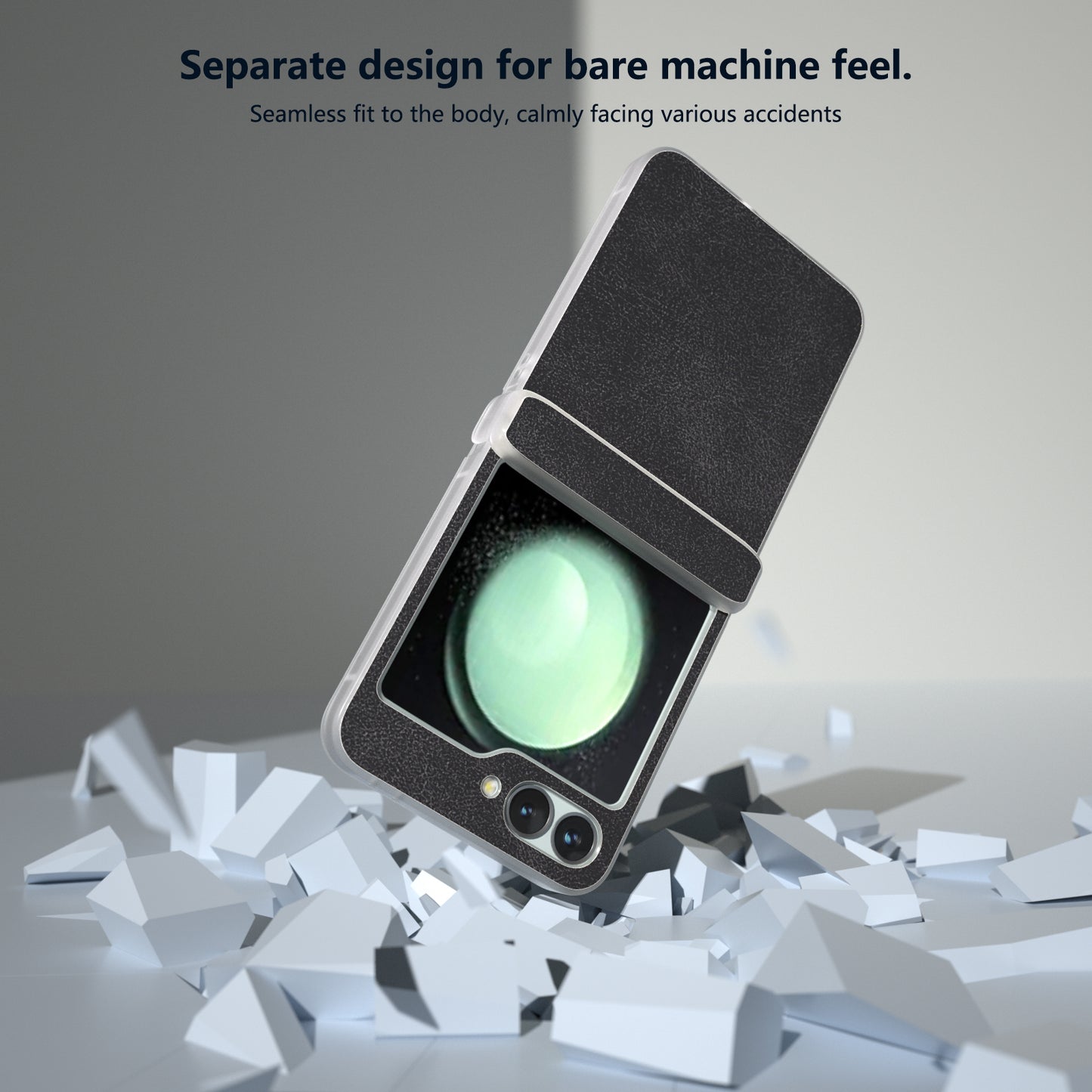 For Samsung Galaxy Z Flip6 5G Case Matte Edge PU Leather Coated PC Hinge Protection Cover - Black