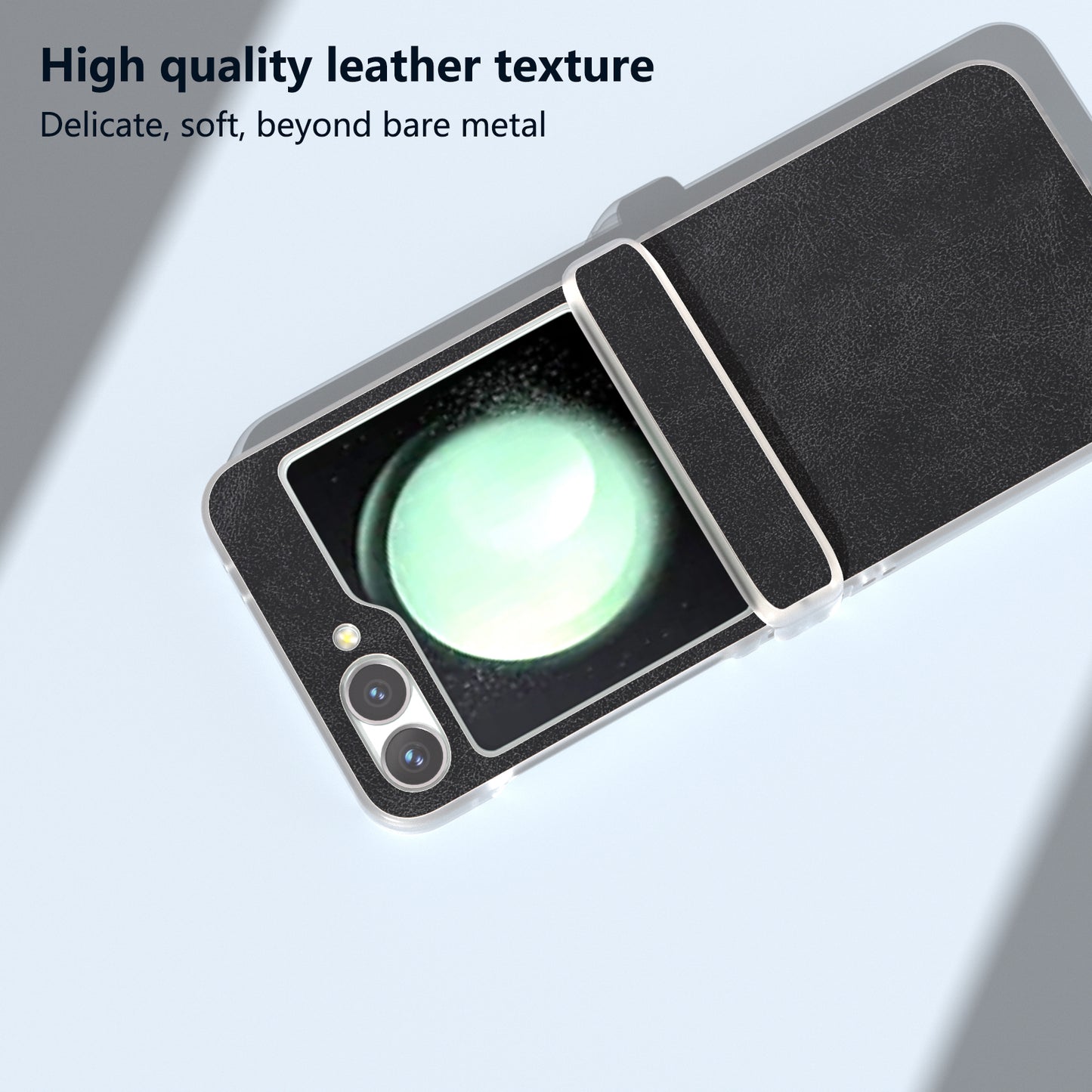 For Samsung Galaxy Z Flip6 5G Case Matte Edge PU Leather Coated PC Hinge Protection Cover - Black