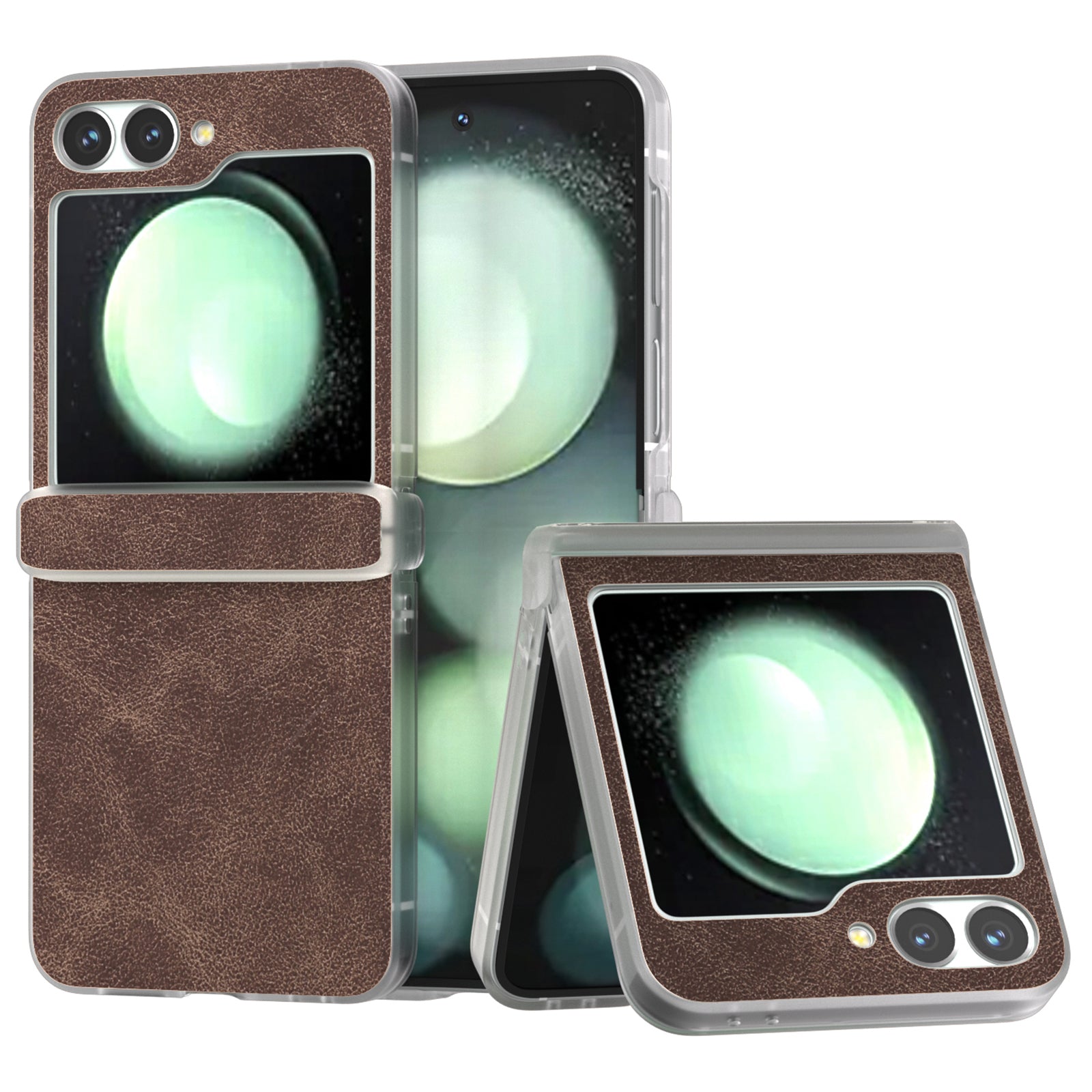 For Samsung Galaxy Z Flip6 5G Case Matte Edge PU Leather Coated PC Hinge Protection Cover - Coffee