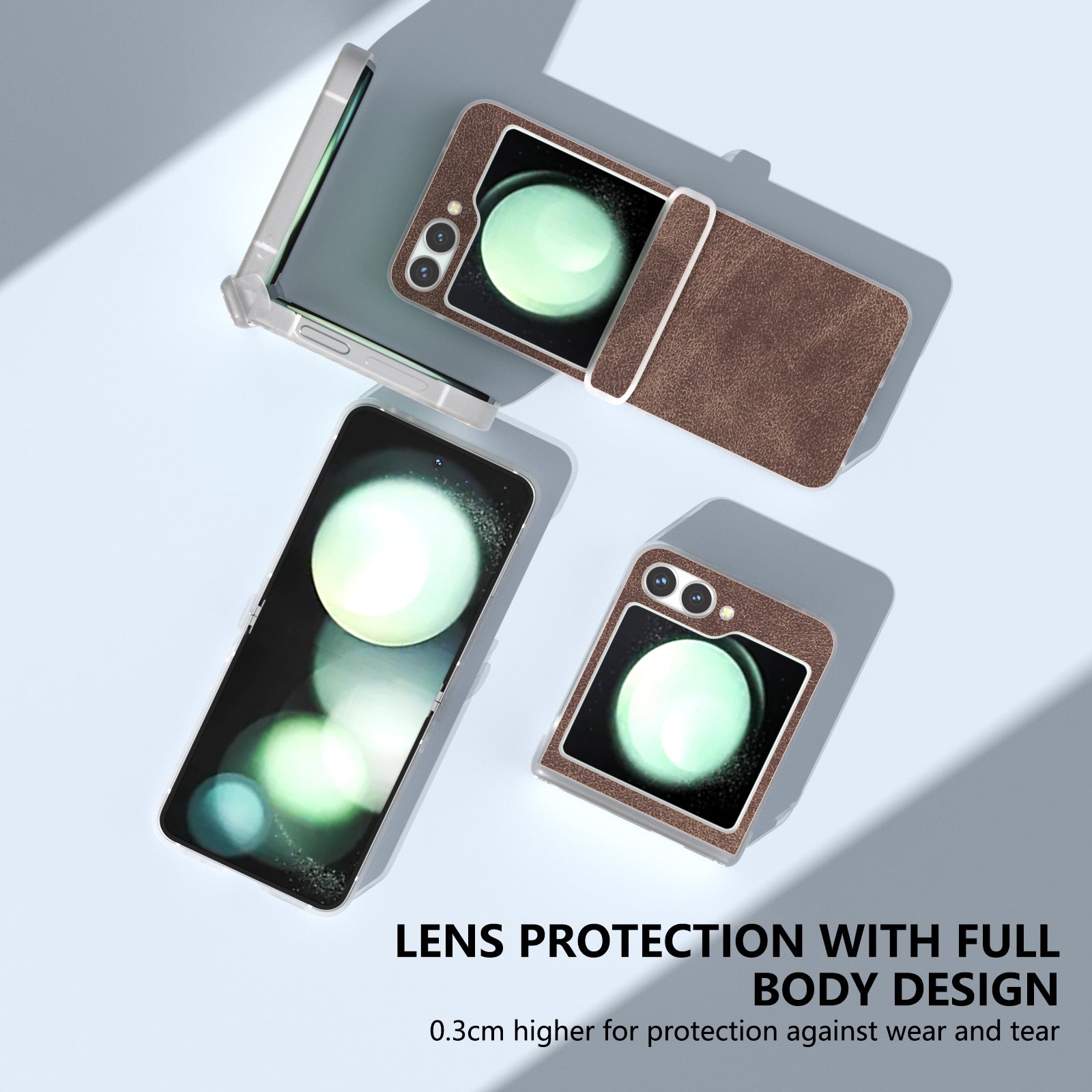For Samsung Galaxy Z Flip6 5G Case Matte Edge PU Leather Coated PC Hinge Protection Cover - Coffee