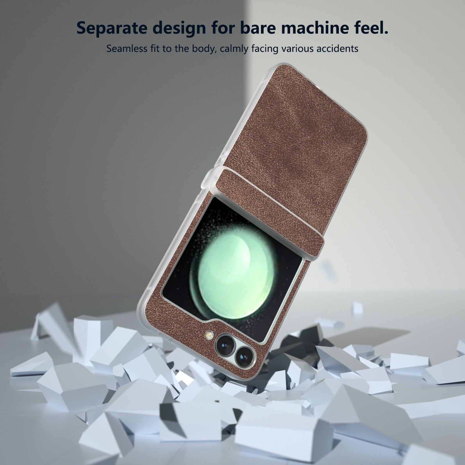 For Samsung Galaxy Z Flip6 5G Case Matte Edge PU Leather Coated PC Hinge Protection Cover - Coffee