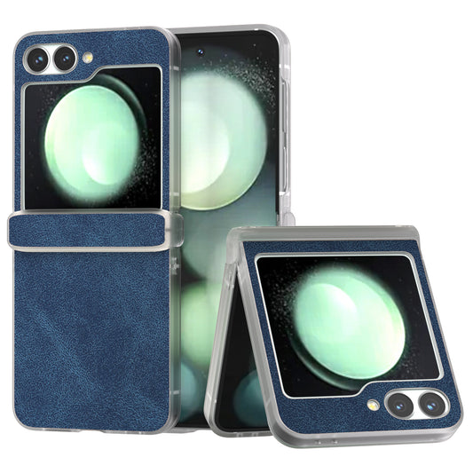 For Samsung Galaxy Z Flip6 5G Case Matte Edge PU Leather Coated PC Hinge Protection Cover - Blue