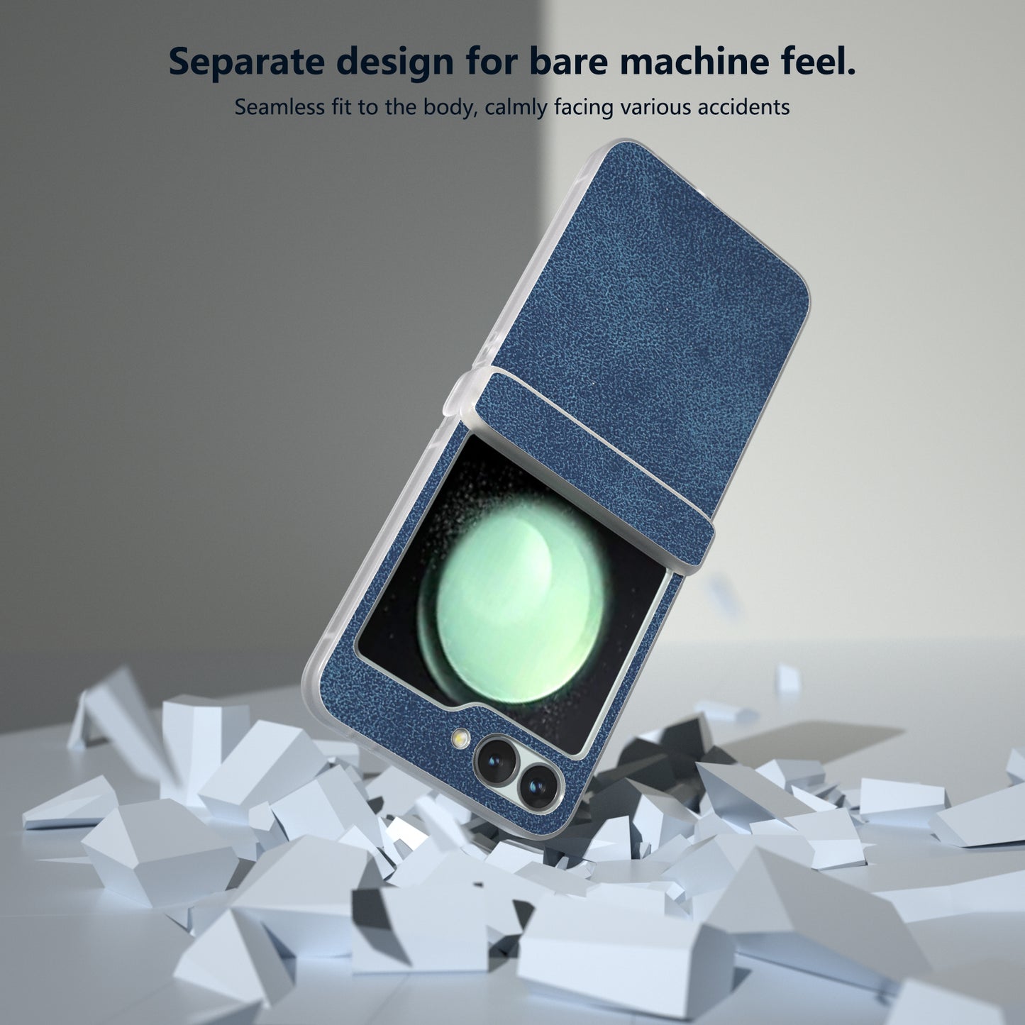 For Samsung Galaxy Z Flip6 5G Case Matte Edge PU Leather Coated PC Hinge Protection Cover - Blue