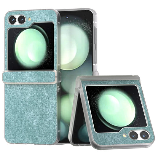 For Samsung Galaxy Z Flip7 FE 5G / Z Flip6 5G Case Matte Edge PU Leather Coated PC Hinge Protection Cover - Baby Blue