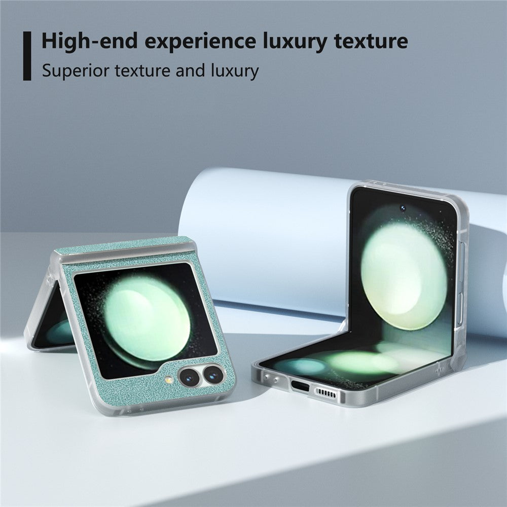 For Samsung Galaxy Z Flip7 FE 5G / Z Flip6 5G Case Matte Edge PU Leather Coated PC Hinge Protection Cover - Baby Blue