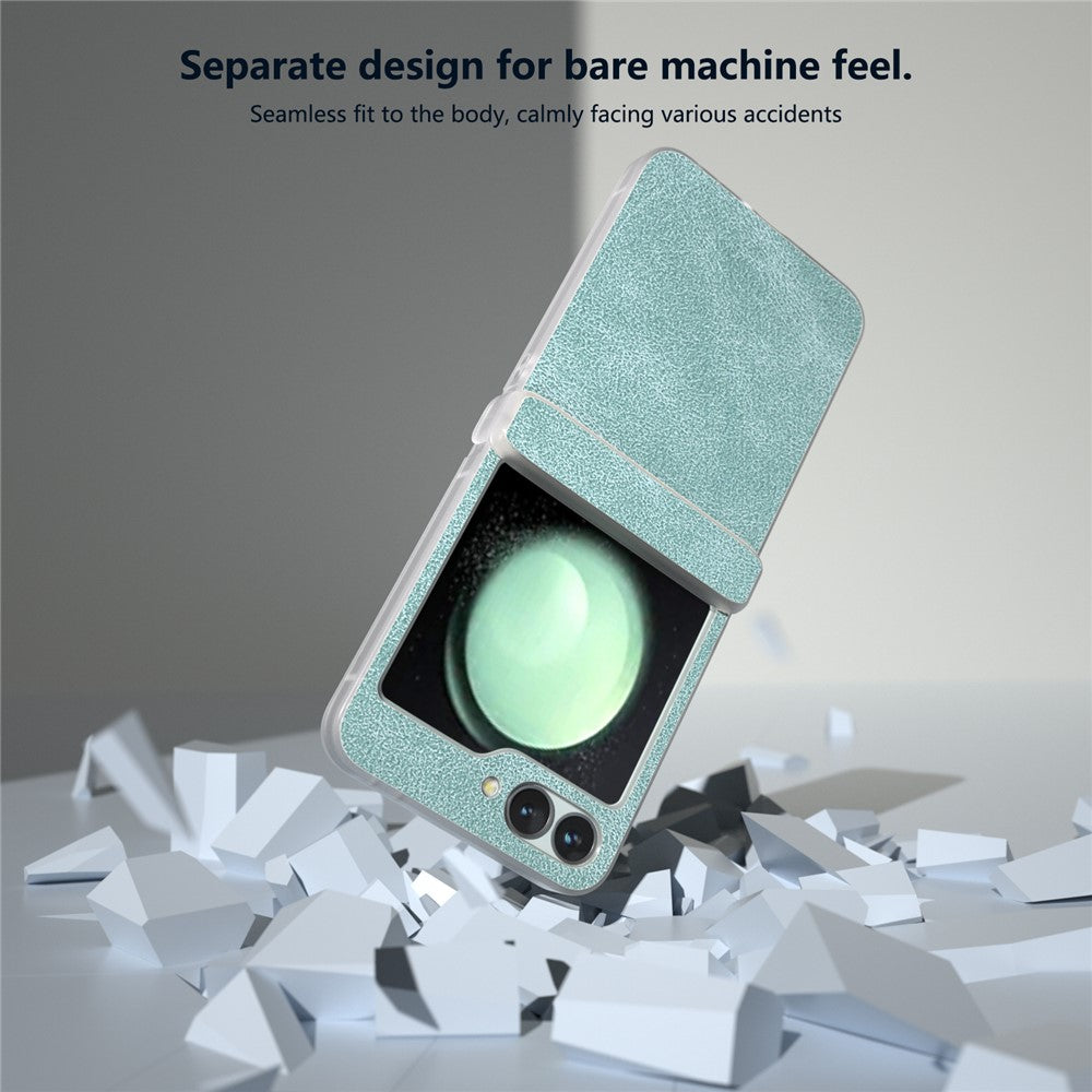 For Samsung Galaxy Z Flip7 FE 5G / Z Flip6 5G Case Matte Edge PU Leather Coated PC Hinge Protection Cover - Baby Blue