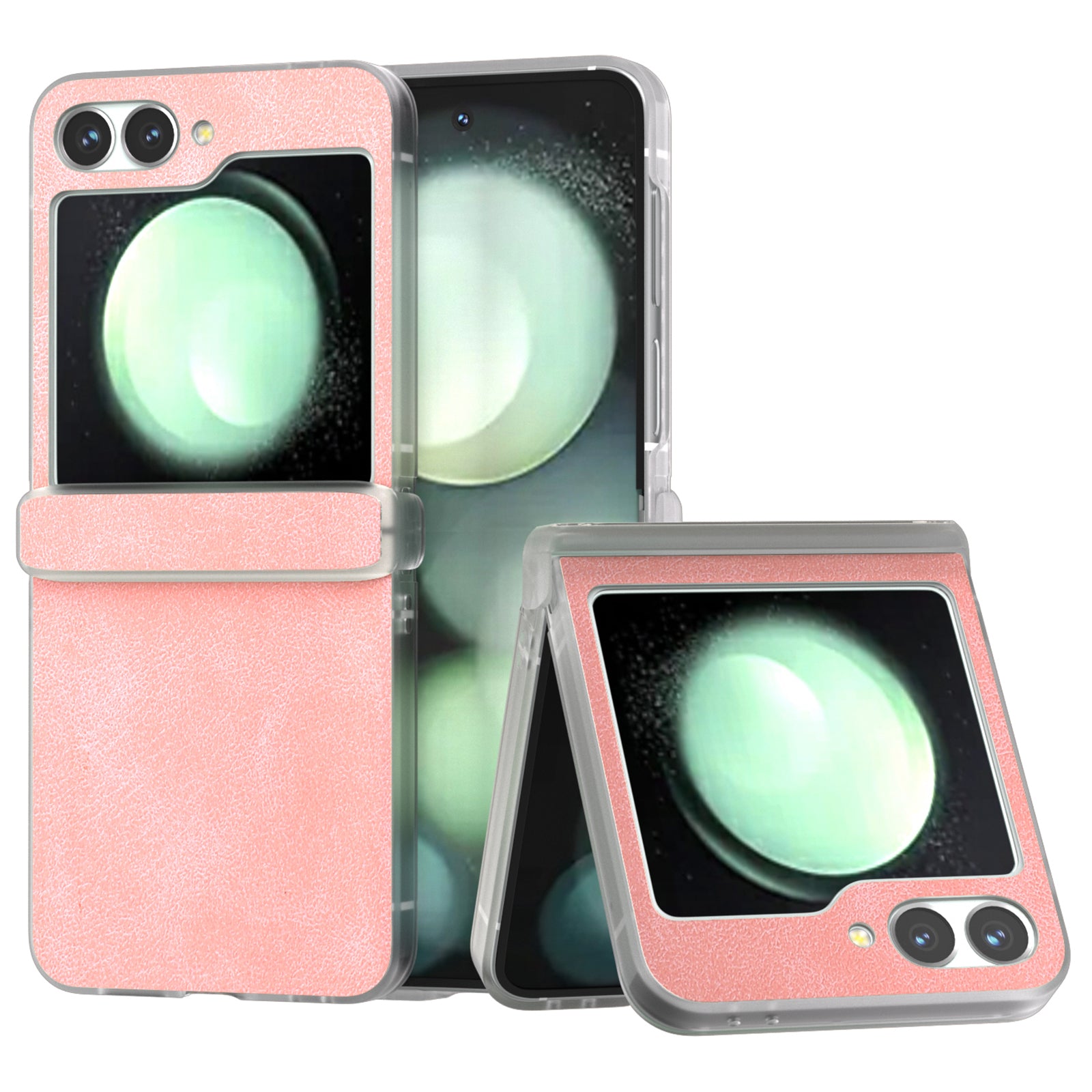 For Samsung Galaxy Z Flip6 5G Case Matte Edge PU Leather Coated PC Hinge Protection Cover - Pink