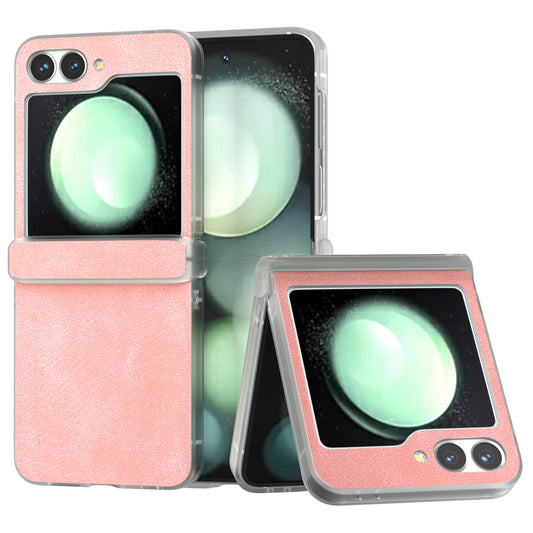 For Samsung Galaxy Z Flip6 5G Case Matte Edge PU Leather Coated PC Hinge Protection Cover - Pink