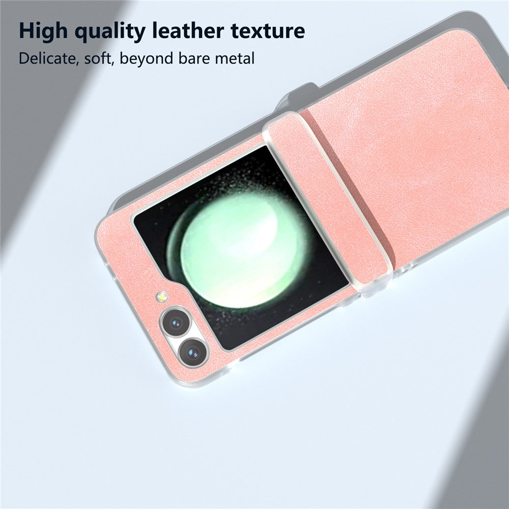 For Samsung Galaxy Z Flip7 FE 5G / Z Flip6 5G Case Matte Edge PU Leather Coated PC Hinge Protection Cover - Pink