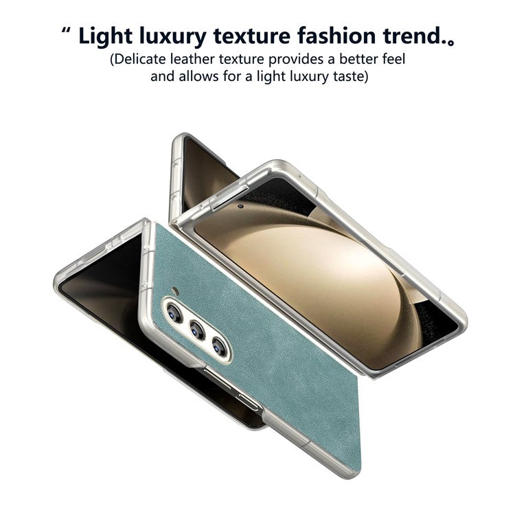 For Samsung Galaxy Z Fold 5G Case PU Leather+PC Matte Edge Anti-Fingerprint Back Phone Cover - Baby Blue