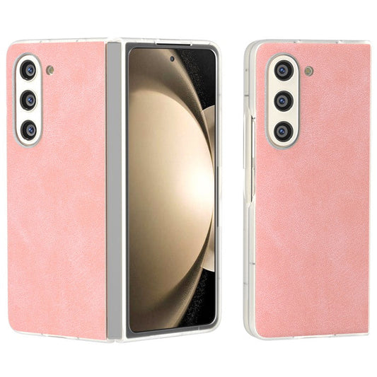 For Samsung Galaxy Z Fold 5G Case PU Leather+PC Matte Edge Anti-fingerprint Back Phone Cover - Pink