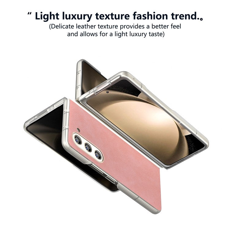 For Samsung Galaxy Z Fold 5G Case PU Leather+PC Matte Edge Anti-fingerprint Back Phone Cover - Pink