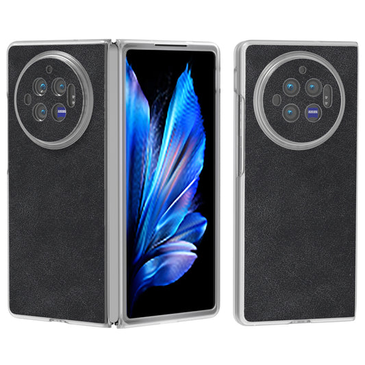 For vivo X Fold3 Case PU Leather Coated PC Matte Edge Anti-Fingerprint Phone Cover - Black