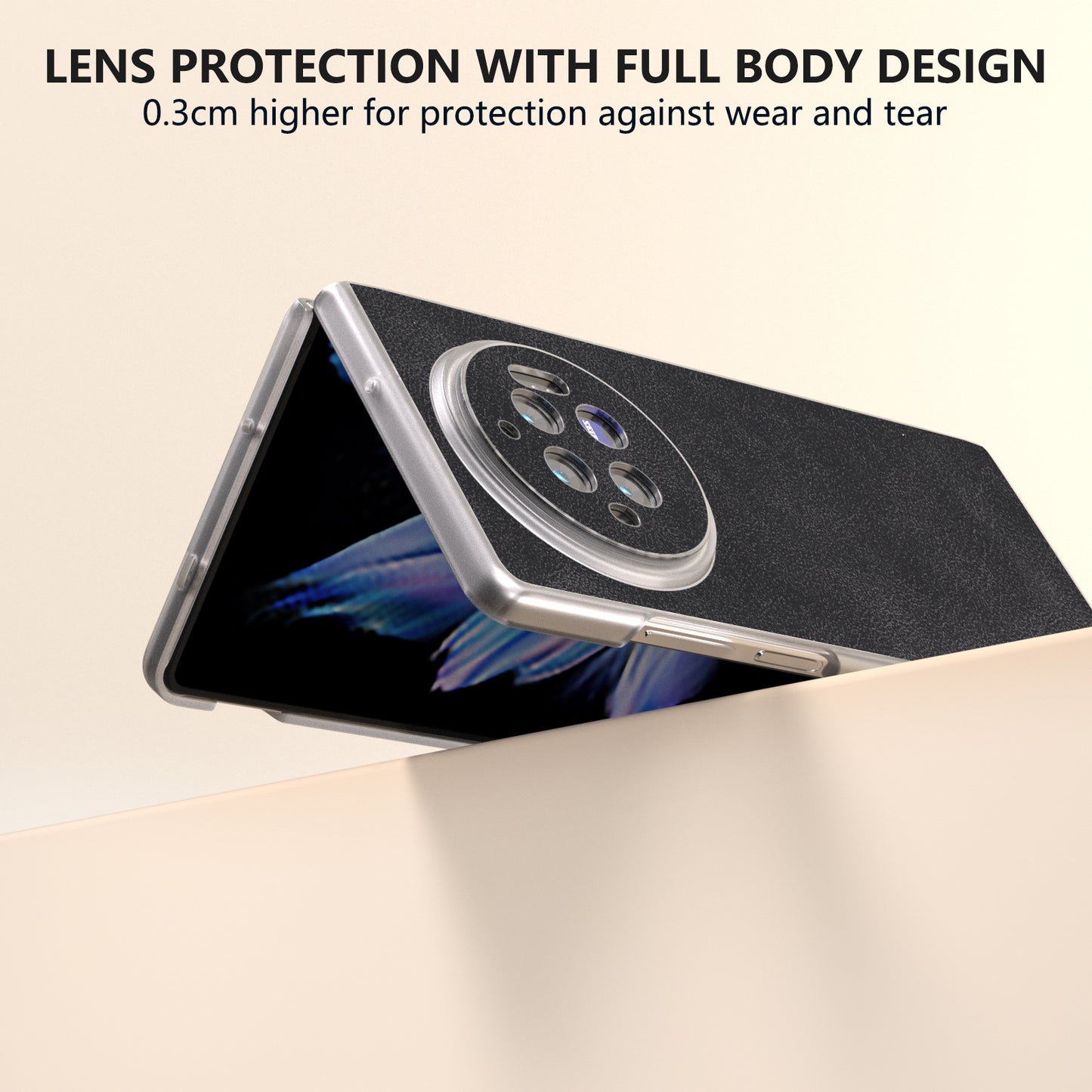 For vivo X Fold3 Case PU Leather Coated PC Matte Edge Anti-Fingerprint Phone Cover - Black