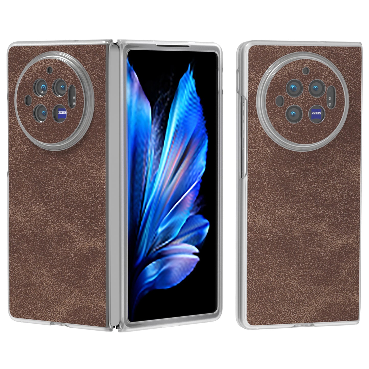 For vivo X Fold3 Case PU Leather Coated PC Matte Edge Anti-Fingerprint Phone Cover - Coffee