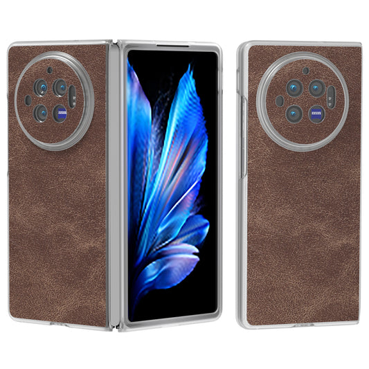 For vivo X Fold3 Case PU Leather Coated PC Matte Edge Anti-Fingerprint Phone Cover - Coffee