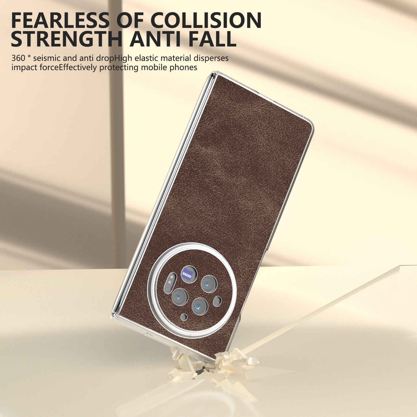 For vivo X Fold3 Case PU Leather Coated PC Matte Edge Anti-Fingerprint Phone Cover - Coffee