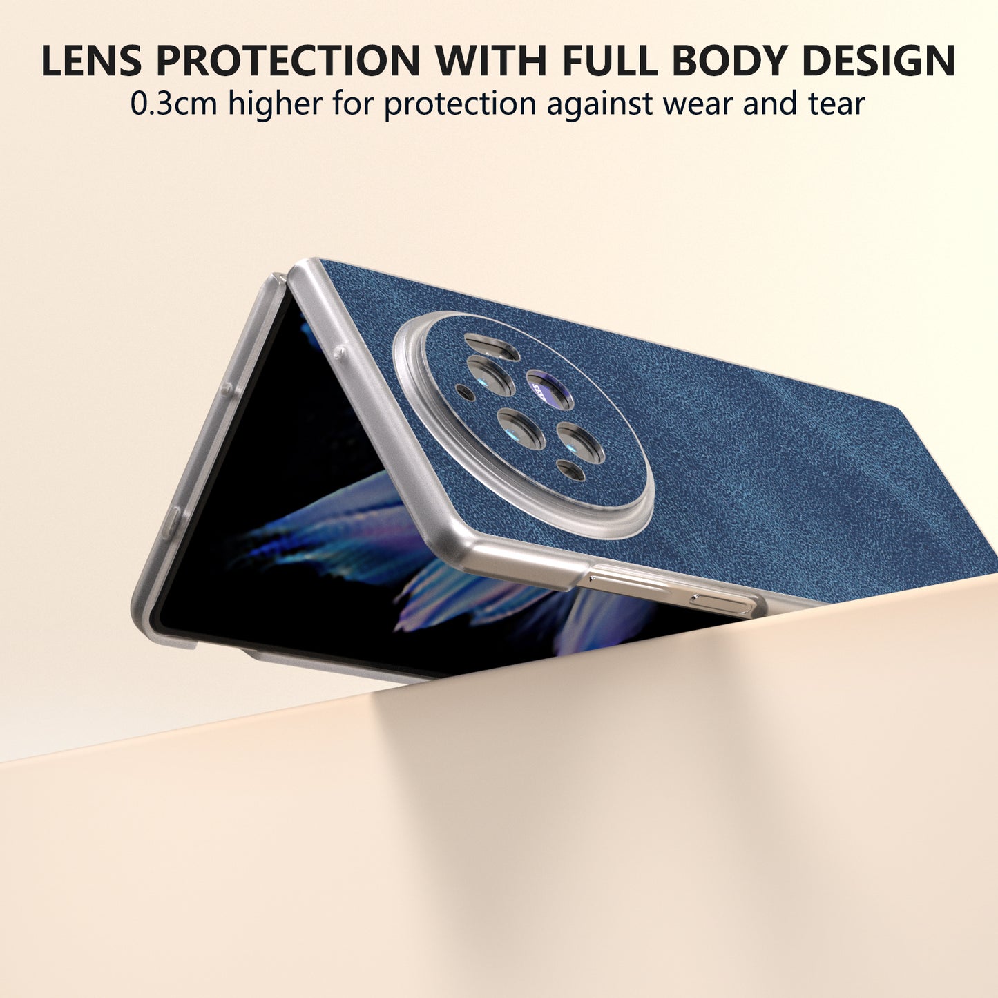For vivo X Fold3 Case PU Leather Coated PC Matte Edge Anti-Fingerprint Phone Cover - Blue