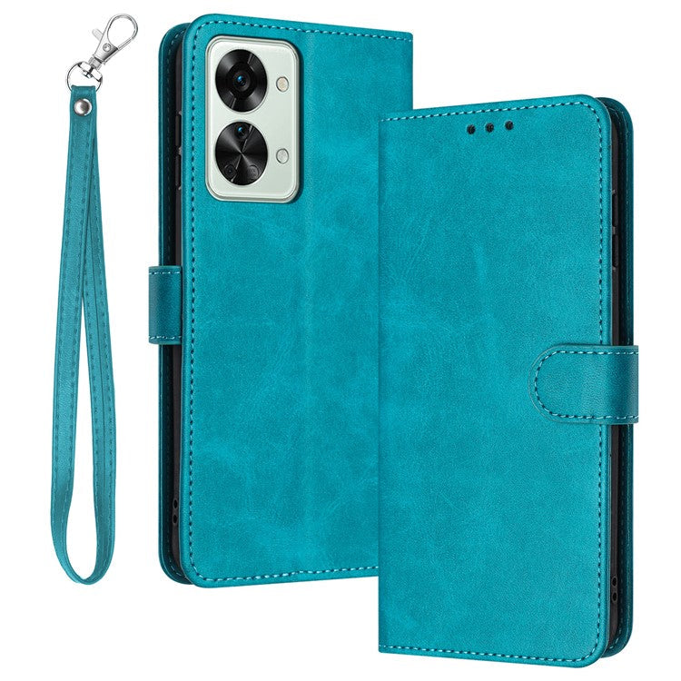 For Oneplus Nord 2T 5G Case PU Leather Stand Wallet Smartphone Cover with Strap - Green
