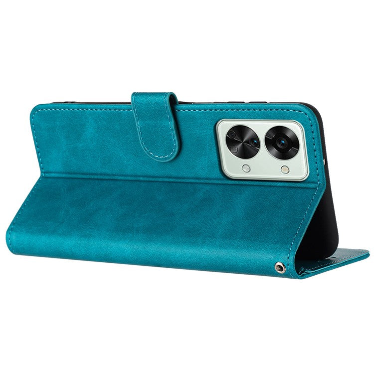 For Oneplus Nord 2T 5G Case PU Leather Stand Wallet Smartphone Cover with Strap - Green