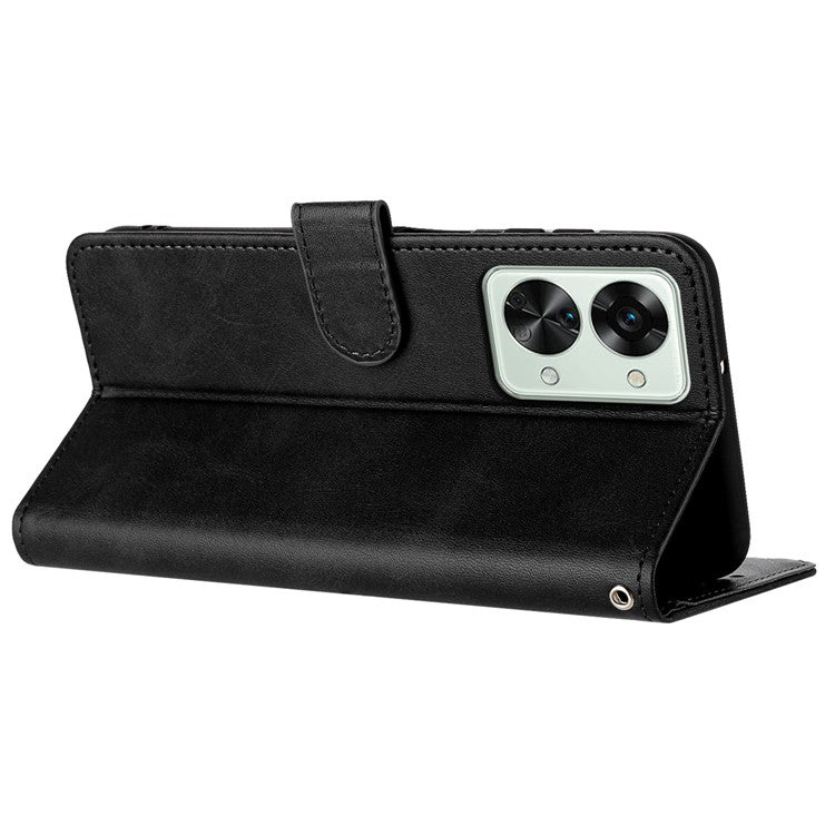 For OnePlus Nord 2T 5G Case PU Leather Stand Wallet Smartphone Cover with Strap - Black