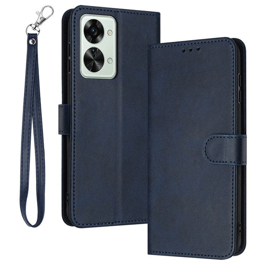 For OnePlus Nord 2T 5G Case PU Leather Stand Wallet Smartphone Cover with Strap - Sapphire