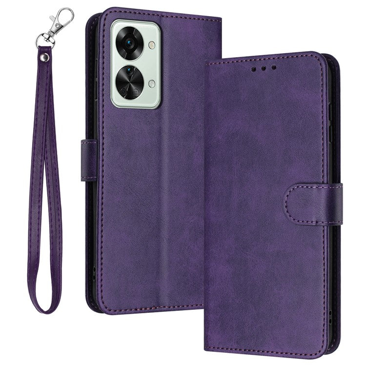For OnePlus Nord 2T 5G Case PU Leather Stand Wallet Smartphone Cover with Strap - Purple