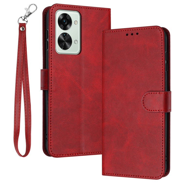 For OnePlus Nord 2T 5G Case PU Leather Stand Wallet Smartphone Cover with Strap - Red